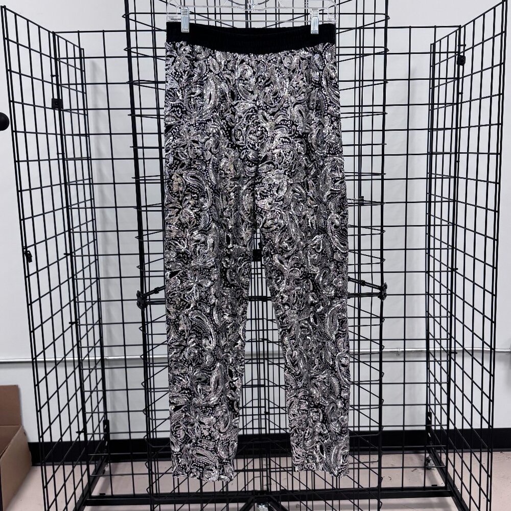 Porridge Anthropologie Silver Sequin Black Pants Size Medium